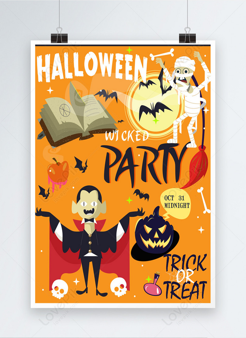 Halloween Trick Or Treat Party Vector Poster Template Image Picture