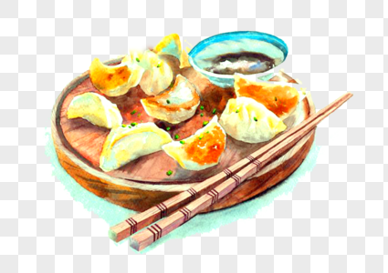 手绘饺子美食素材