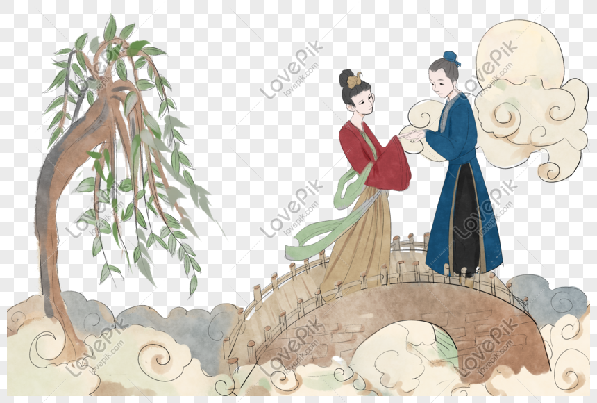 Cowherd And Weaver Girl Standing On The Bridge Png Picture And Clipart