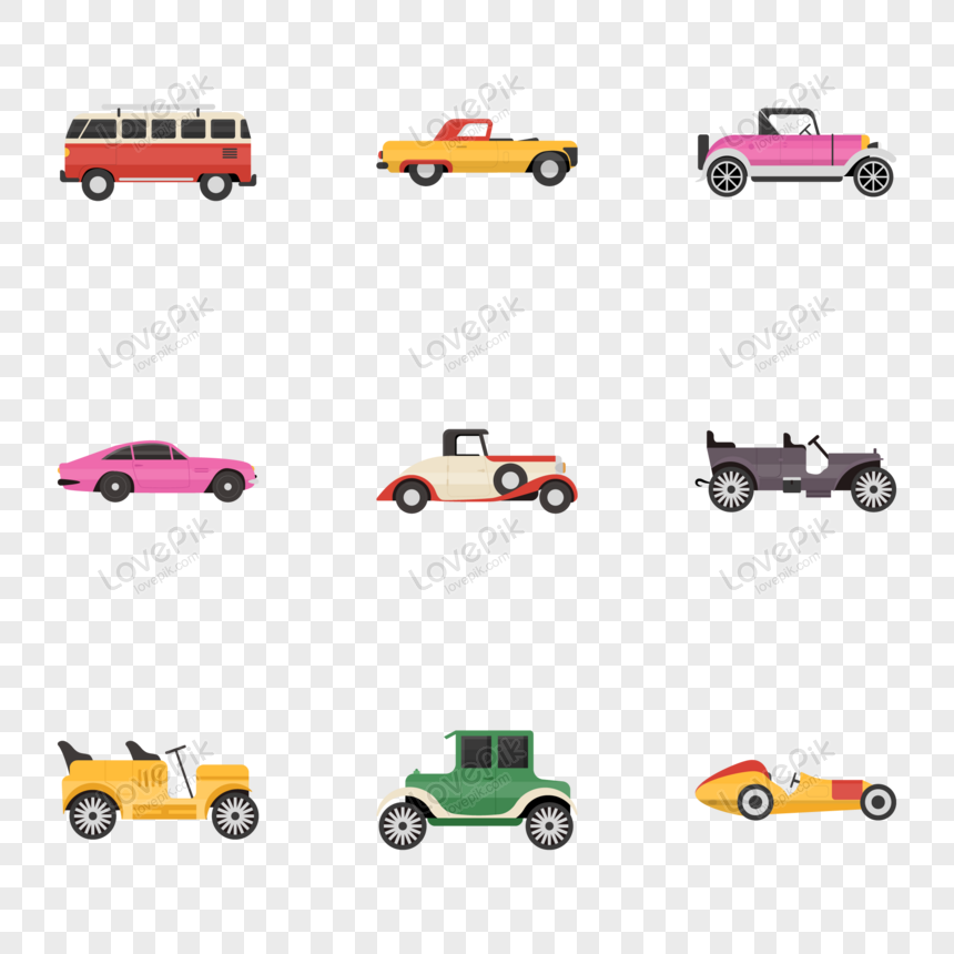 Retro Vehicles Flat Vector Icons Pack Png White Transparent And Clipart