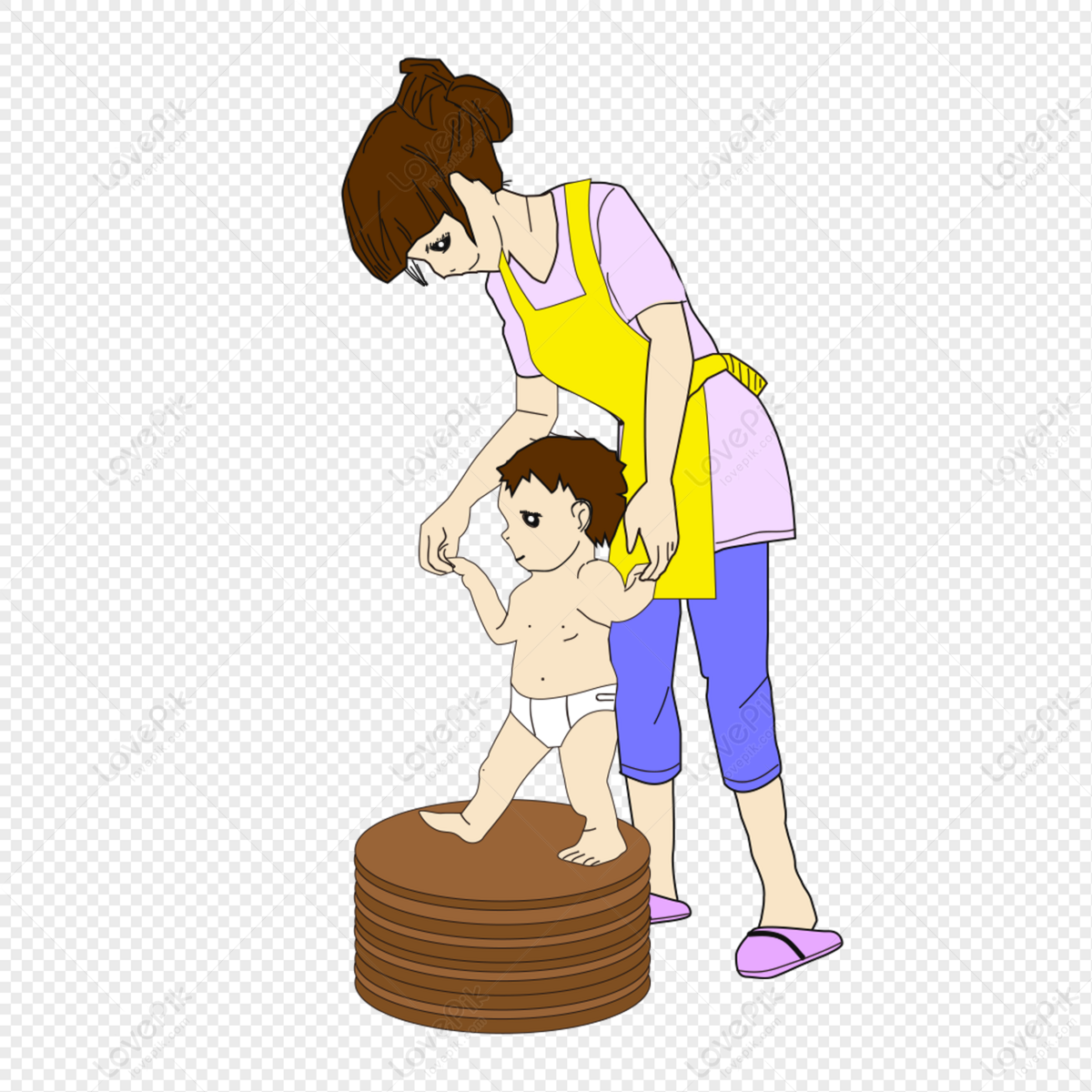 Mother Walks With The Baby Baby Cartoon Baby Woman Baby Medical Png