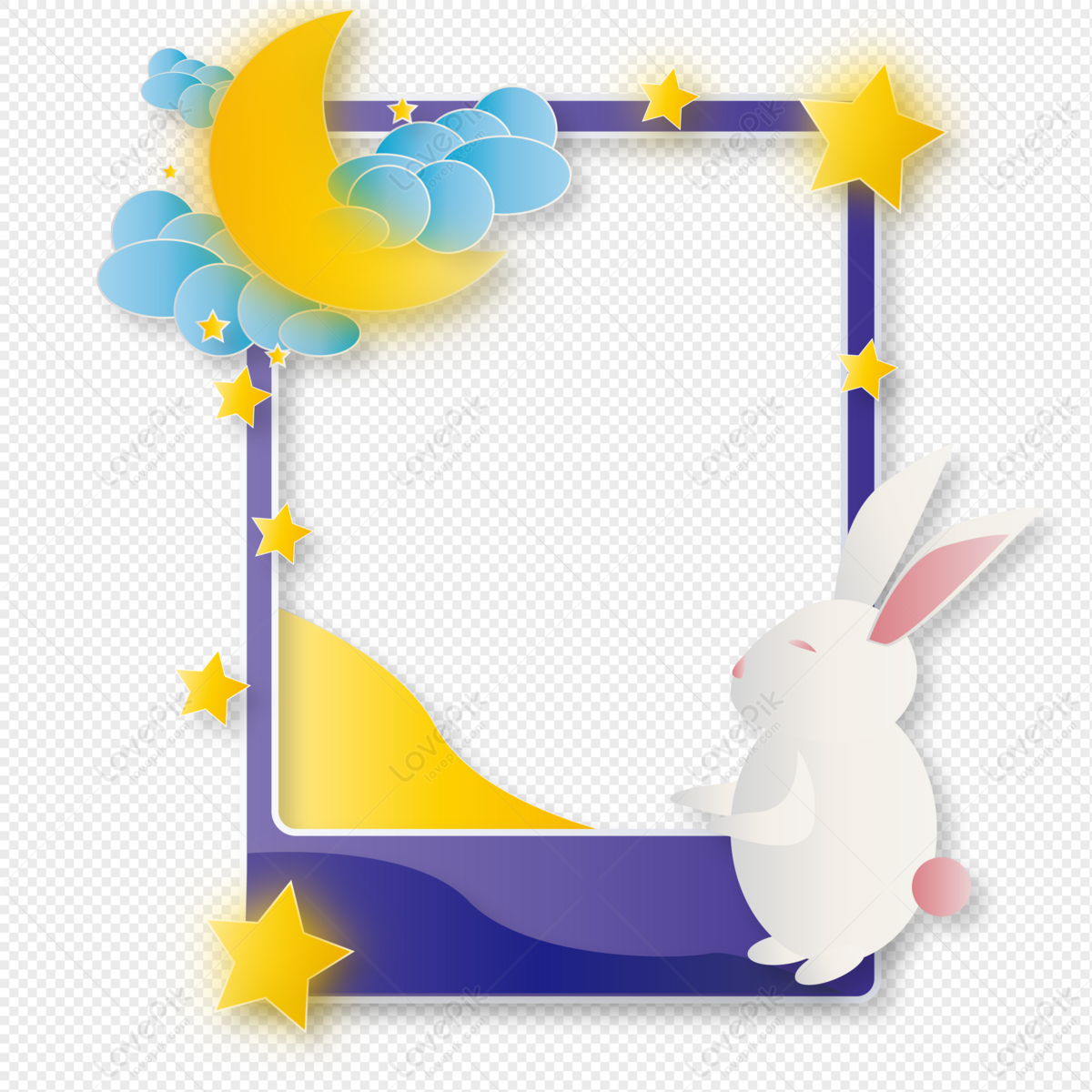 Flat Mid Autumn Festival Moon Rabbit Decorative Border Flat Mid