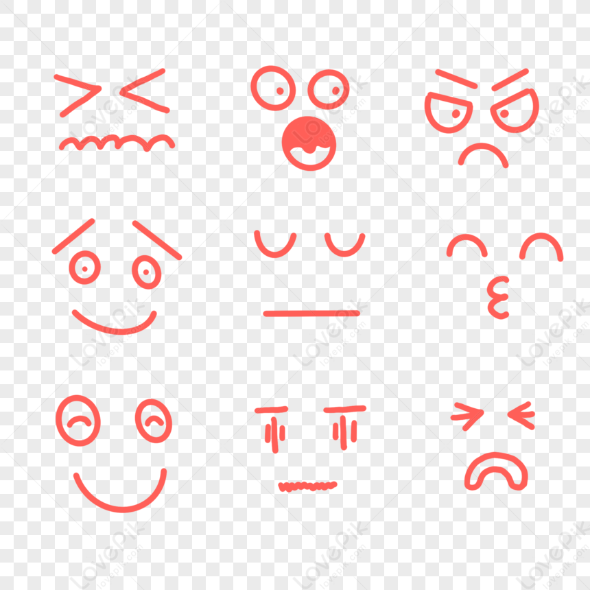 Hand Drawn Expression Cartoon Vector Red Vector Cartoon Emoticons