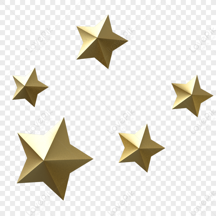 Three Dimensional Five Pointed Star Golden Illustration Decorative