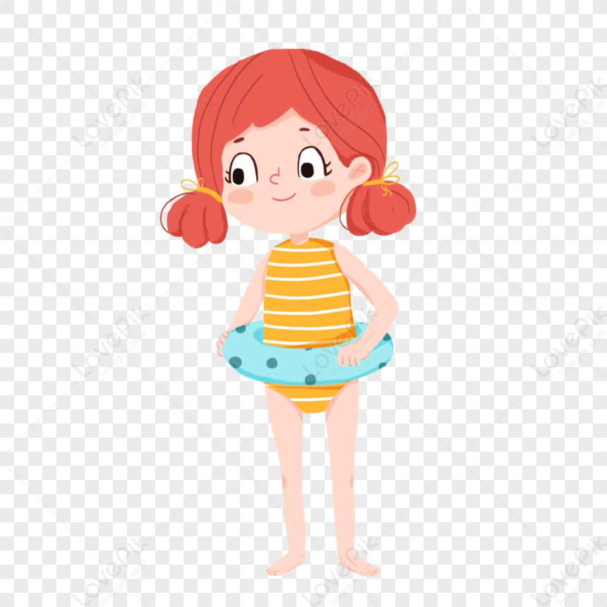 Cute Cartoon Girl With A Swim Ring Cartoon Swimming Girl White Girl