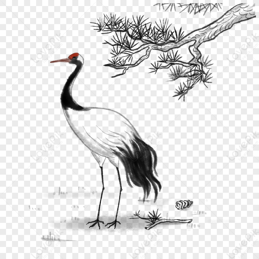 Chinese Style Ink White Crane Style Material Chinese Style PNG