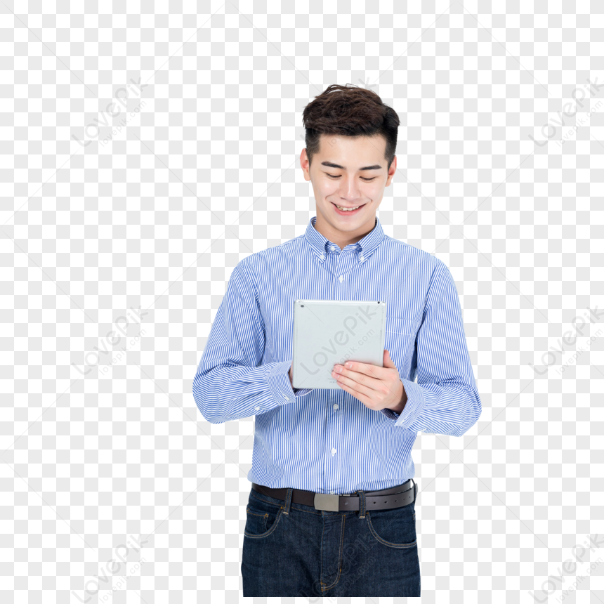 Business Man Holding Tablet In Hand Men Shirt Holding Tablet PNG