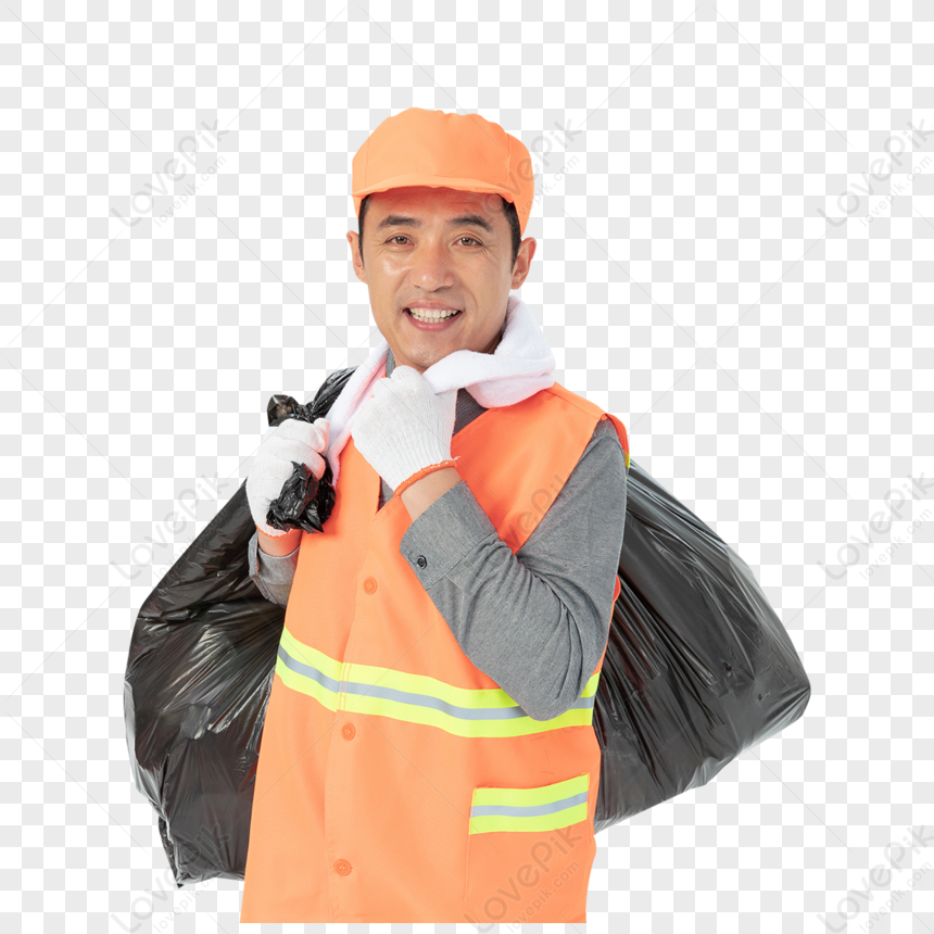 Sanitation Workers Holding Garbage Bags Garbage Cleaning Station