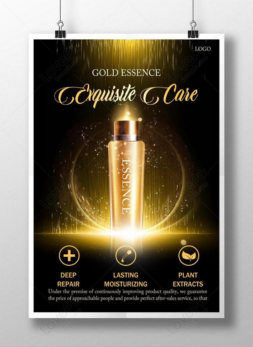 Gold Essence Cosmetics Poster Template, gold poster, essence poster, cosmetics poster