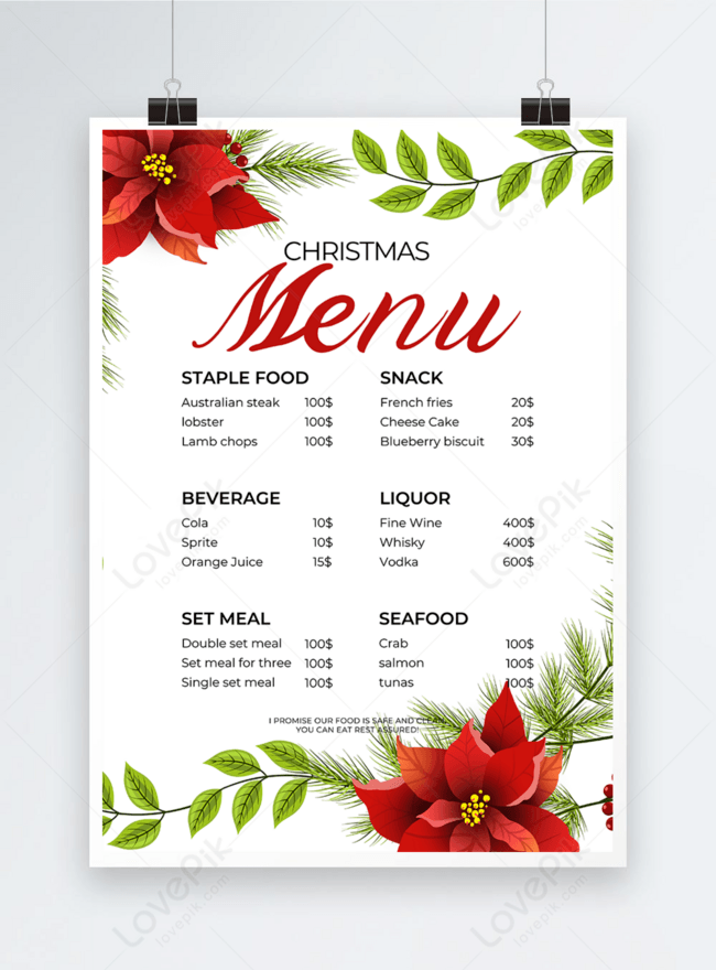 Flower Element Creative Watercolor Christmas Menu Graphic Design Template, christmas menu, gourmet menu, menu