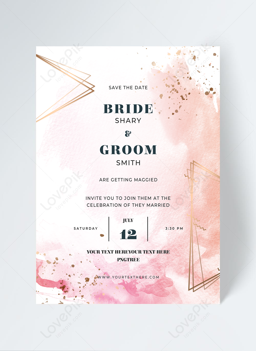 Creative Fashion Modern Golden Frame Wedding Invitation Template Image