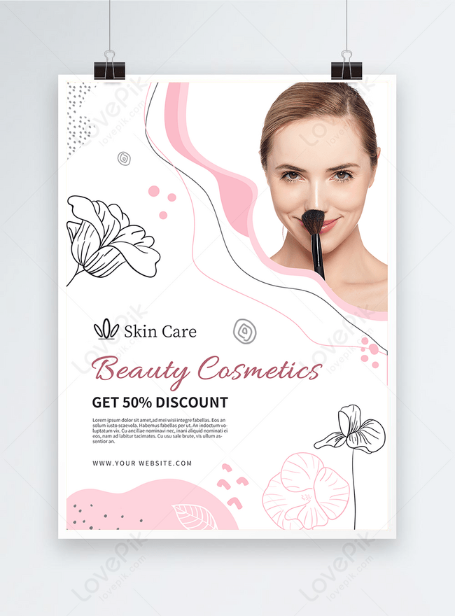 Template Pink Flower Lines Kecantikan Poster Perawatan Kulit Untuk