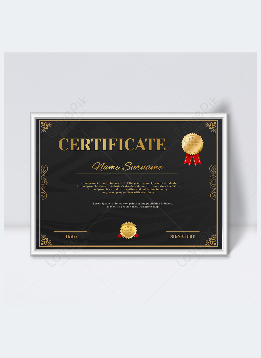 Black Gold Pattern Border Authorization Certificate Template Image