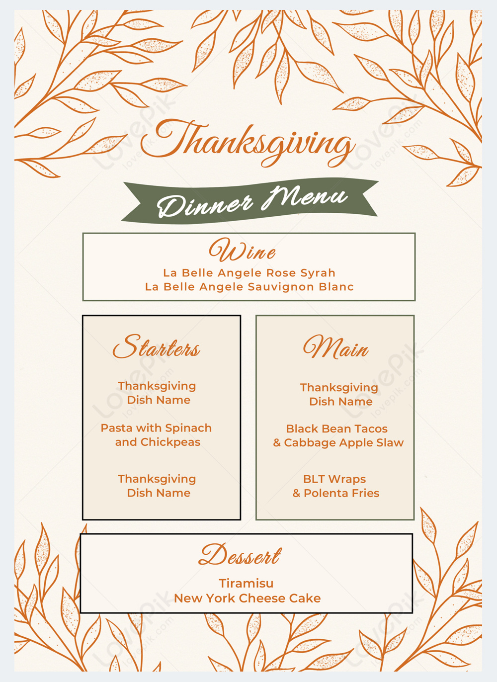 Thanksgiving Menu Botanical Pattern Template Template Image Picture