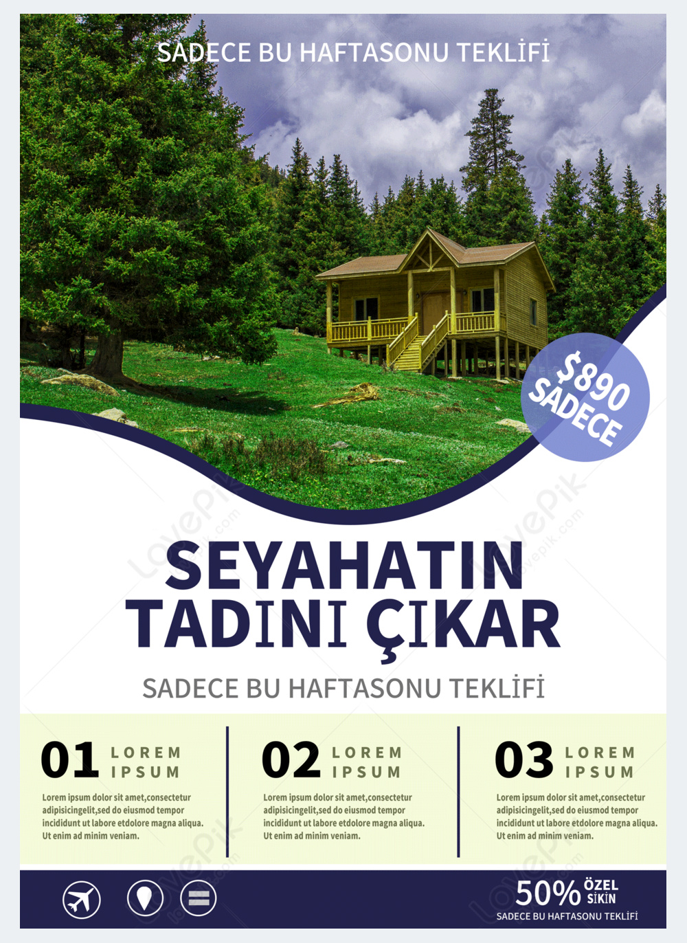 Template Pondok Hutan Hijau Di Poster Promosi Pariwisata Pegunungan