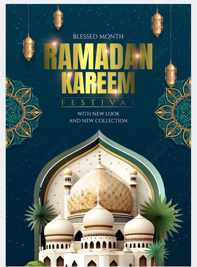 Template Poster Lentera Pola Bangunan Festival Ramadhan Masjid 3d