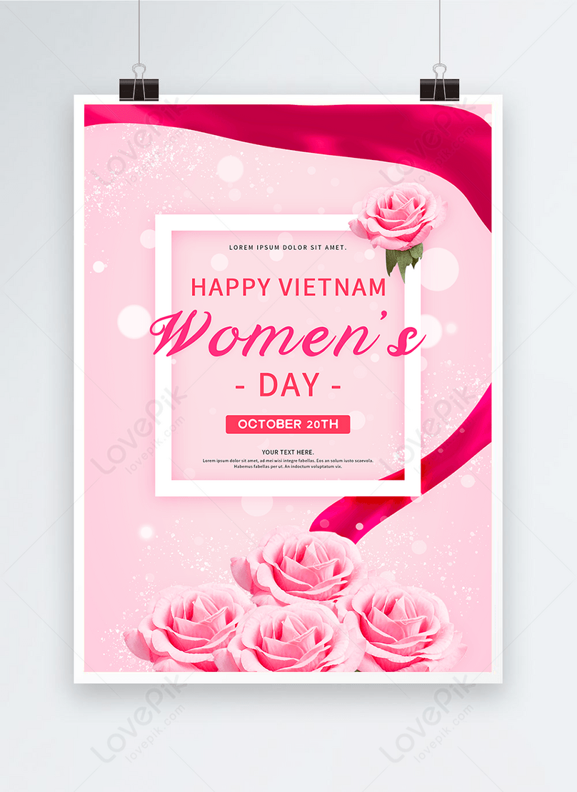 Pink Flowers Roses Vietnamese Womens Day Poster Template Image Picture