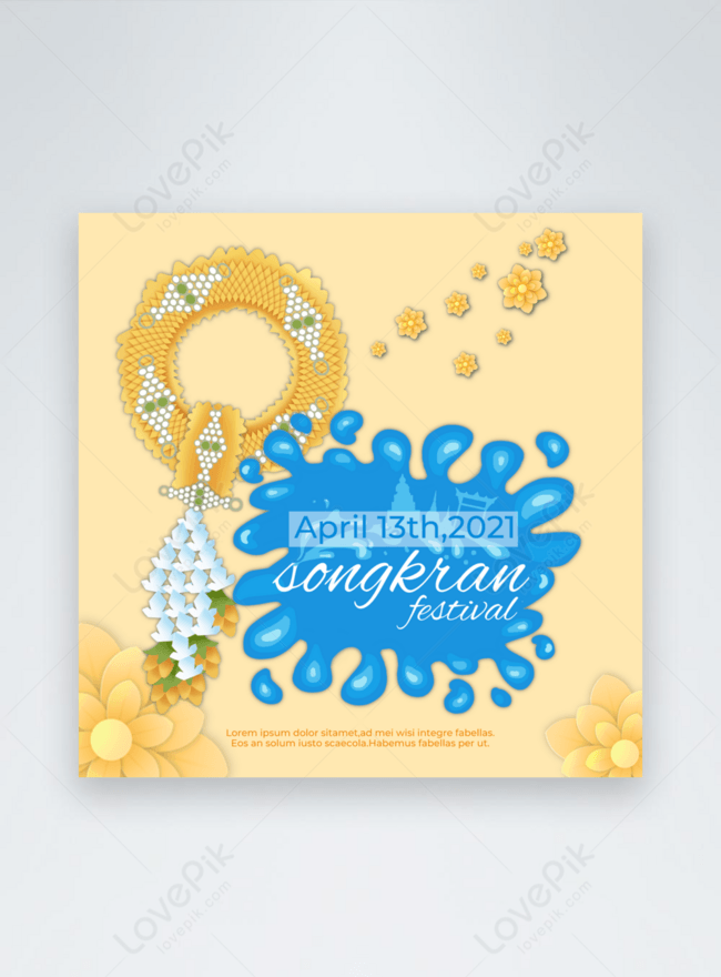 Yellow Background Social Media The Songkran Festival Template, yellow templates, songkran festival in thailand templates, april 13