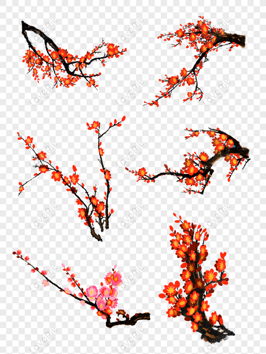 Free Chinese Style Hand Painted Flowers Ps Layered Illustration Plum