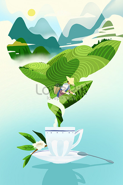 Spring Tea Spring Tea Tea Garden Illustration, spring illustration, drink spring tea illustration, tea garden illustration