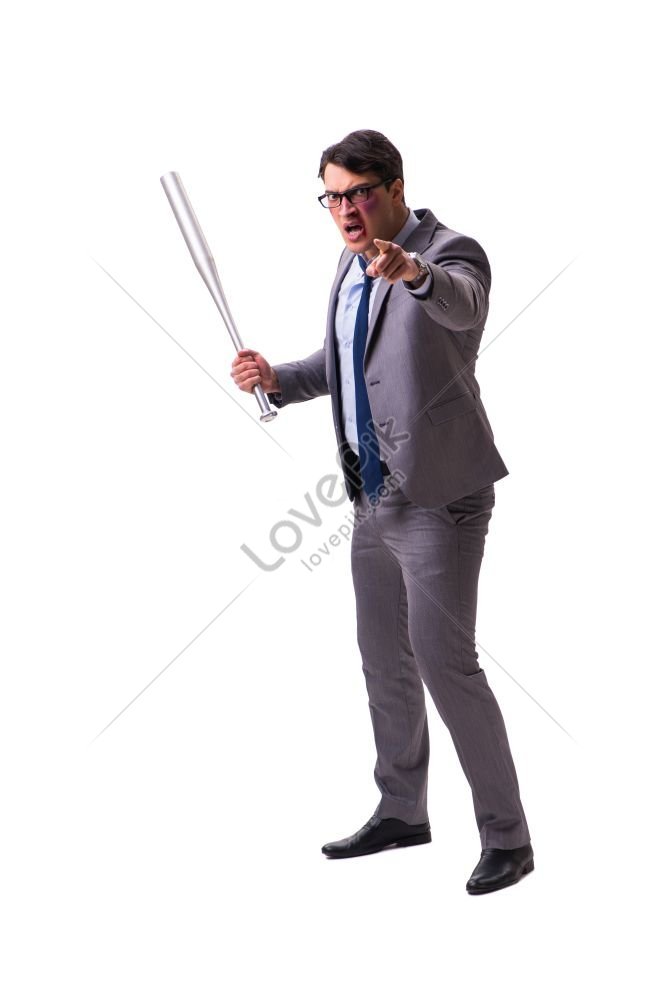 Businessman Holding Baseball Bat Isolated On White Background Picture