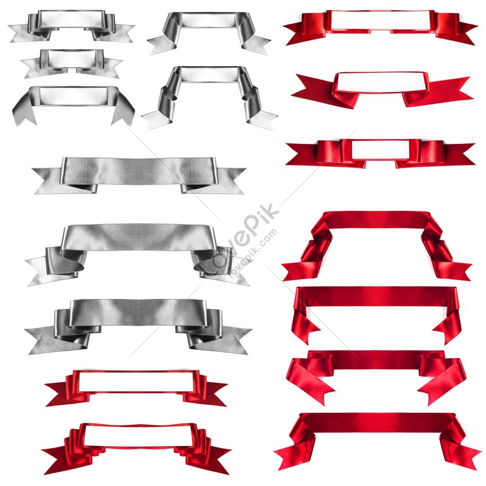 Conjunto De Cintas Rojas Y Plateadas Con Espacio De Copia En Blanco