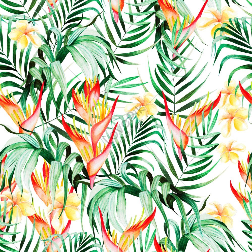 Beautiful Watercolor Seamless Pattern With Tropical Leaves Picture