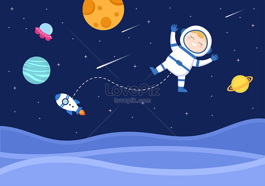 Lindo Astronauta En Vector De Fondo De Espacio Psd Ilustraciones