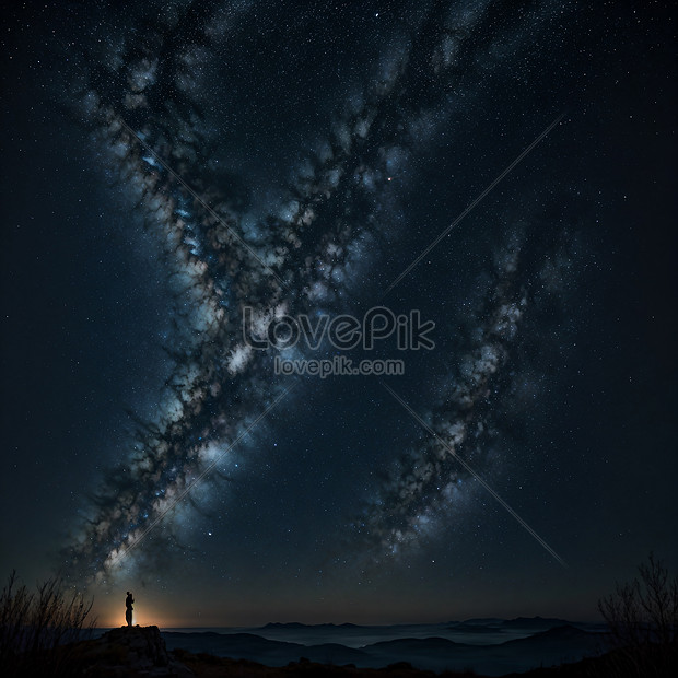 Milky Way In The Night Sky With Silhouette Of A Man Standing On The