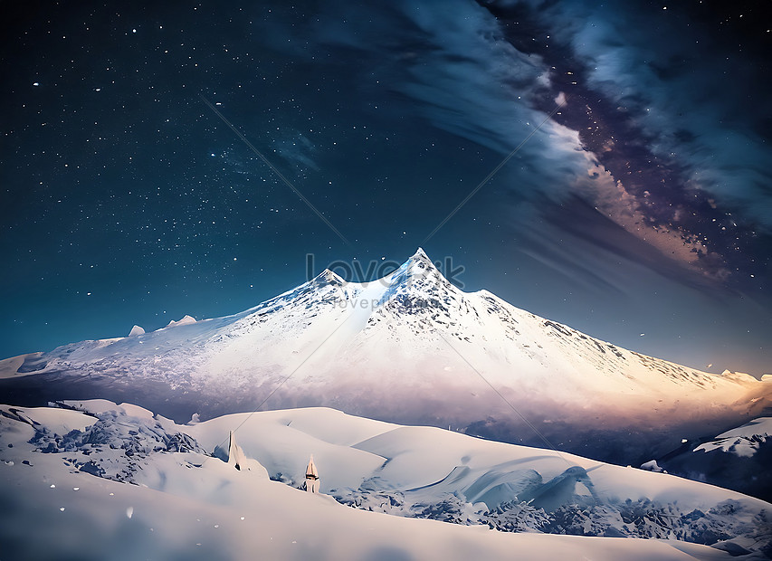 Mountain Covered In Snow Under A Star Filled Sky Picture And Hd Photos