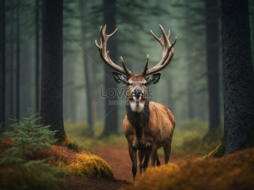 Portrait Of A Red Deer With Antlers In The Forest Picture And HD Photos