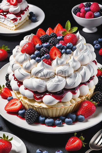 Photograph Of A Delicious Pavlova Cake With Meringue Picture And HD