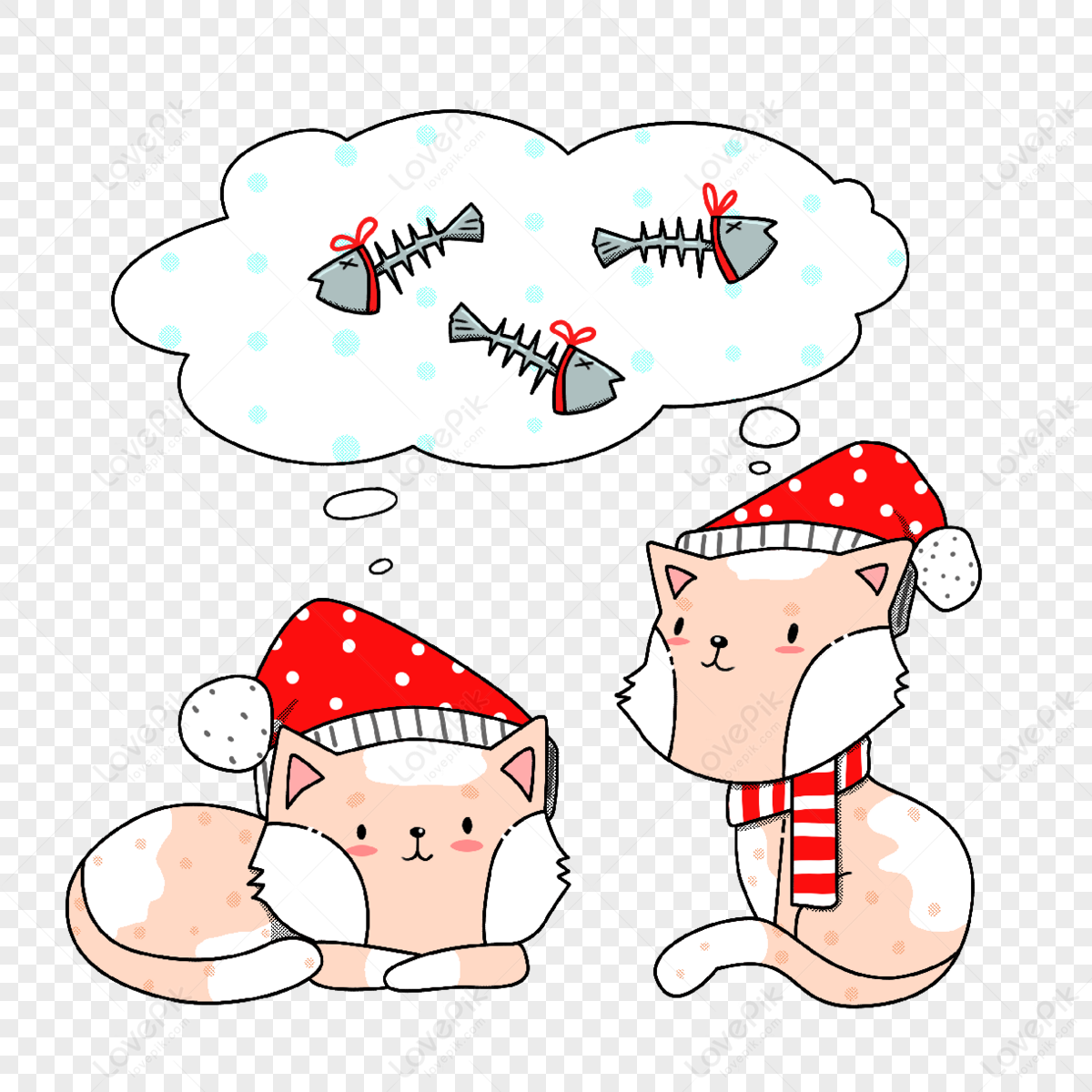 Hand Drawn Linear Cartoon Kitten Christmas Hat Christmas Hat Png