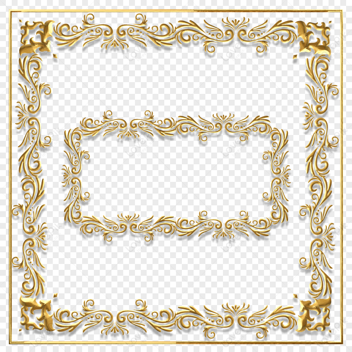 Luxury Gold Baroque Classical Art Embossed Border Element Lace Curve