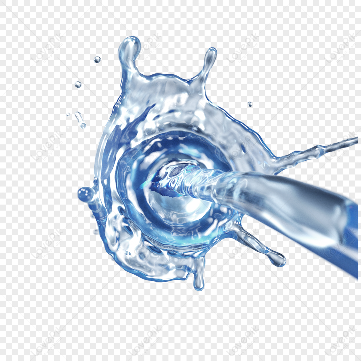 Pouring Water Splash 3d Element Liquid Crown Blue Stereoscopic PNG Hd