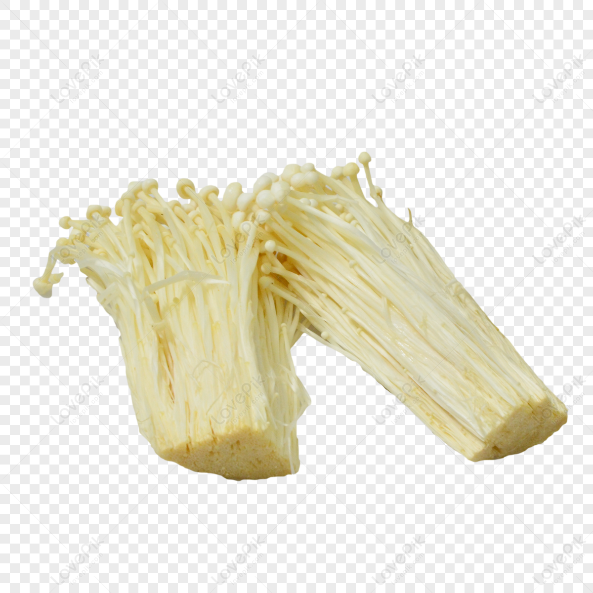 Two Stacked Clusters Of Delicious Enoki Mushrooms Vegetables Fresh Png