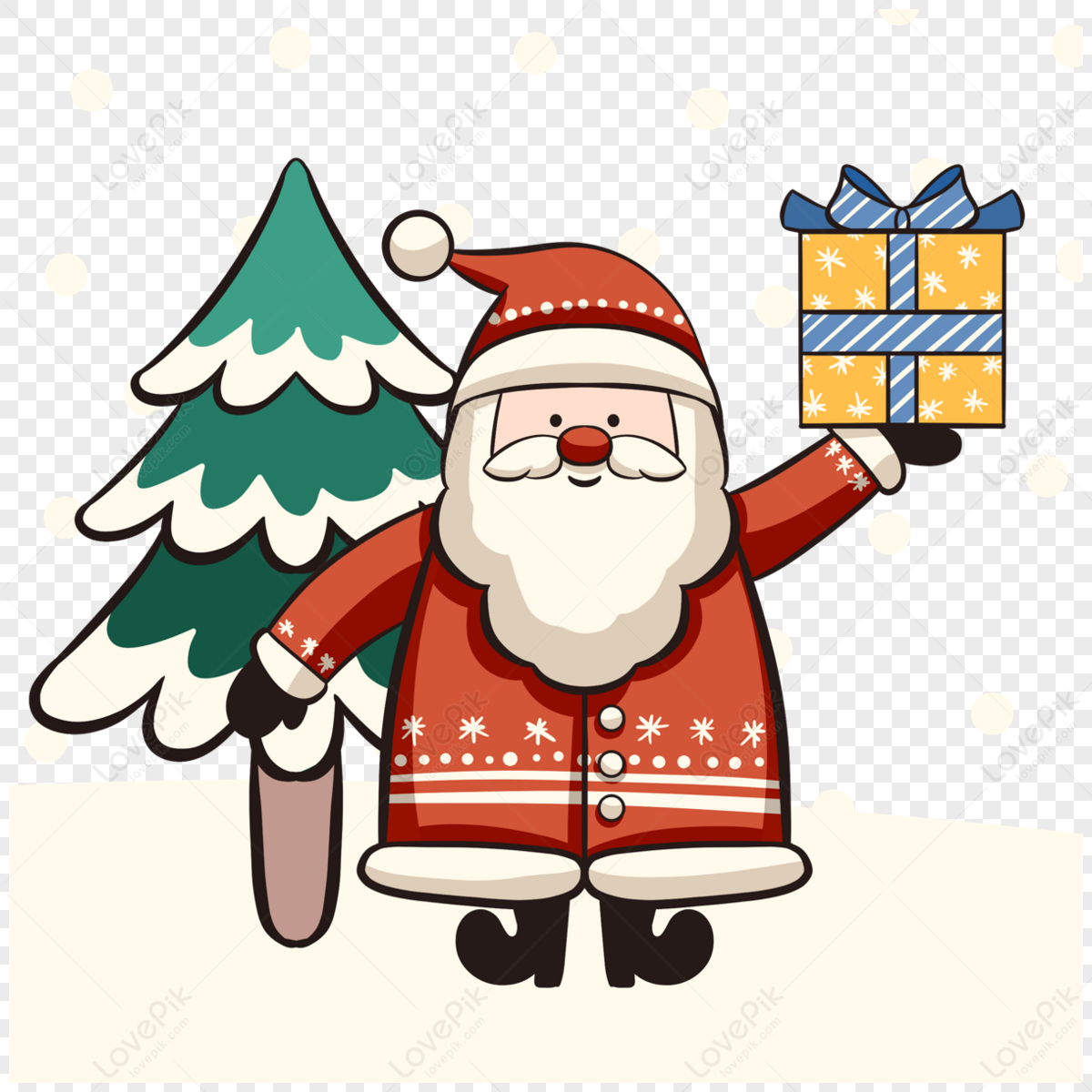 Cartoon Style Santa Claus Elements Hat Cheerful Happy Christmas PNG