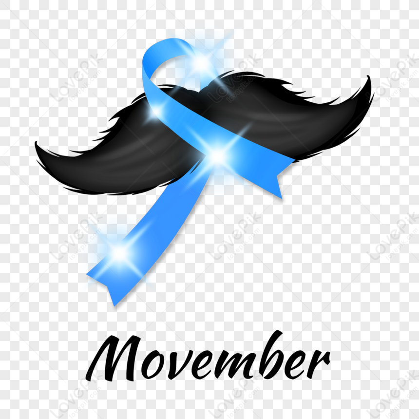 Abstract Movember Mustache And Blue Ribbon Beard Month Moustache Png