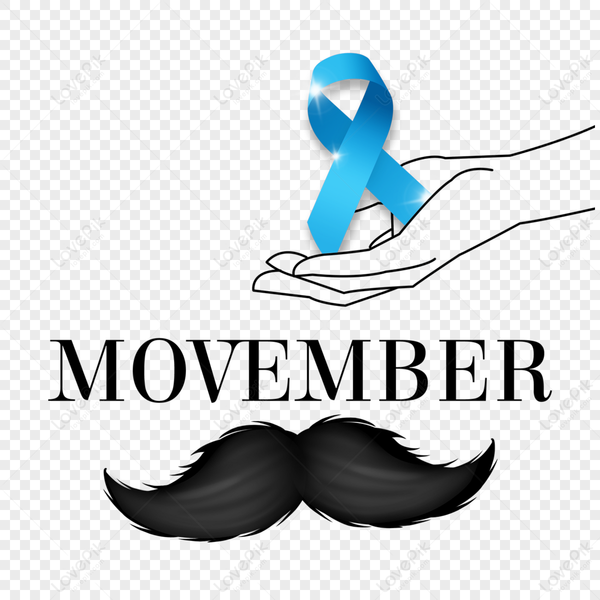 Movember Holding Blue Ribbon And Mustache Black Moustache Png White