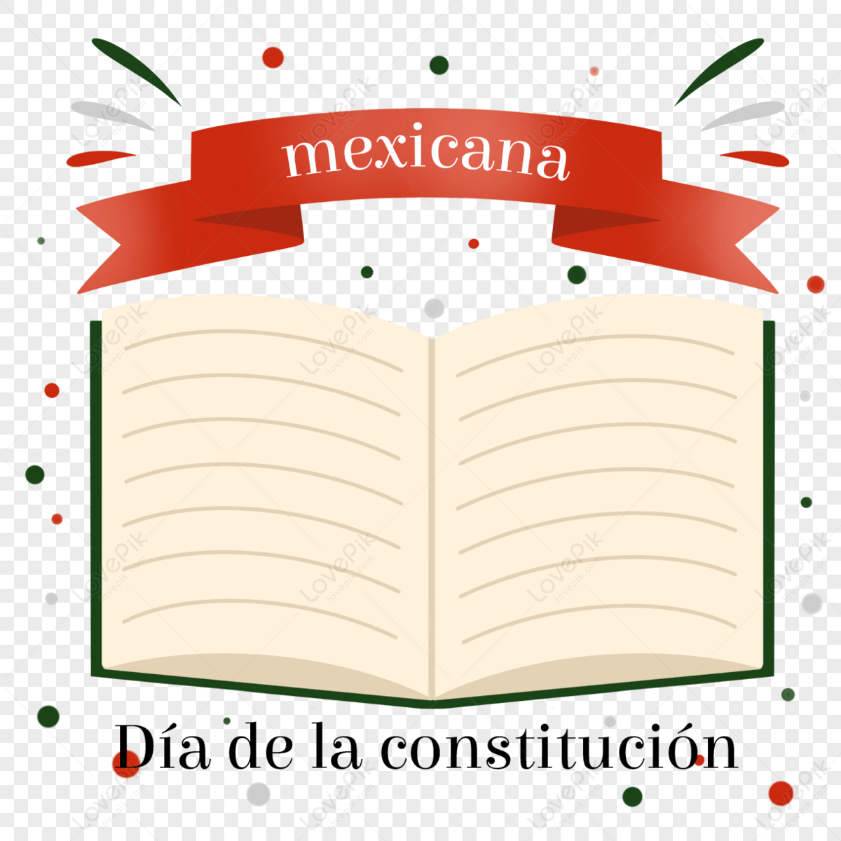 書本紅絲帶墨西哥憲法紀念日 綠點 體質 墨西科PSD圖案素材免費下載可愛卡通圖片尺寸1200 1200px Lovepik