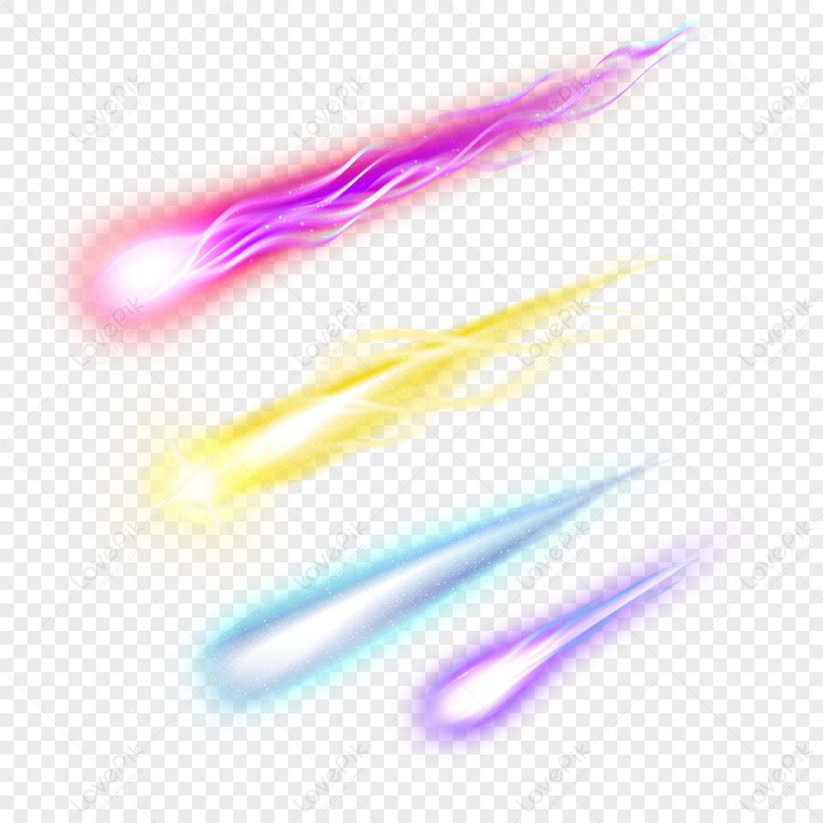 Falling Meteor With Colorful Light Effect Dazzling Falling Meteors PNG