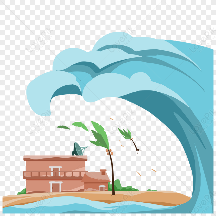 Cartoon Natural Disaster Tsunami Earthquake Free Fire Volcano PNG