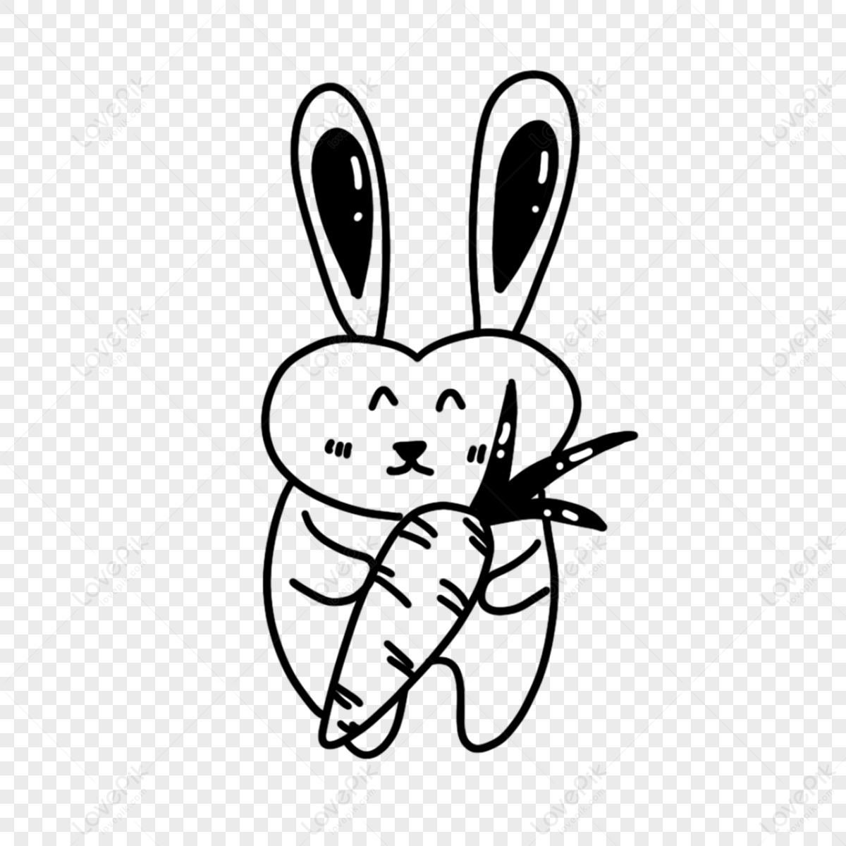 Easter Doodle Line Descent Rabbit Radish Flowers Line Drawing Png Hd