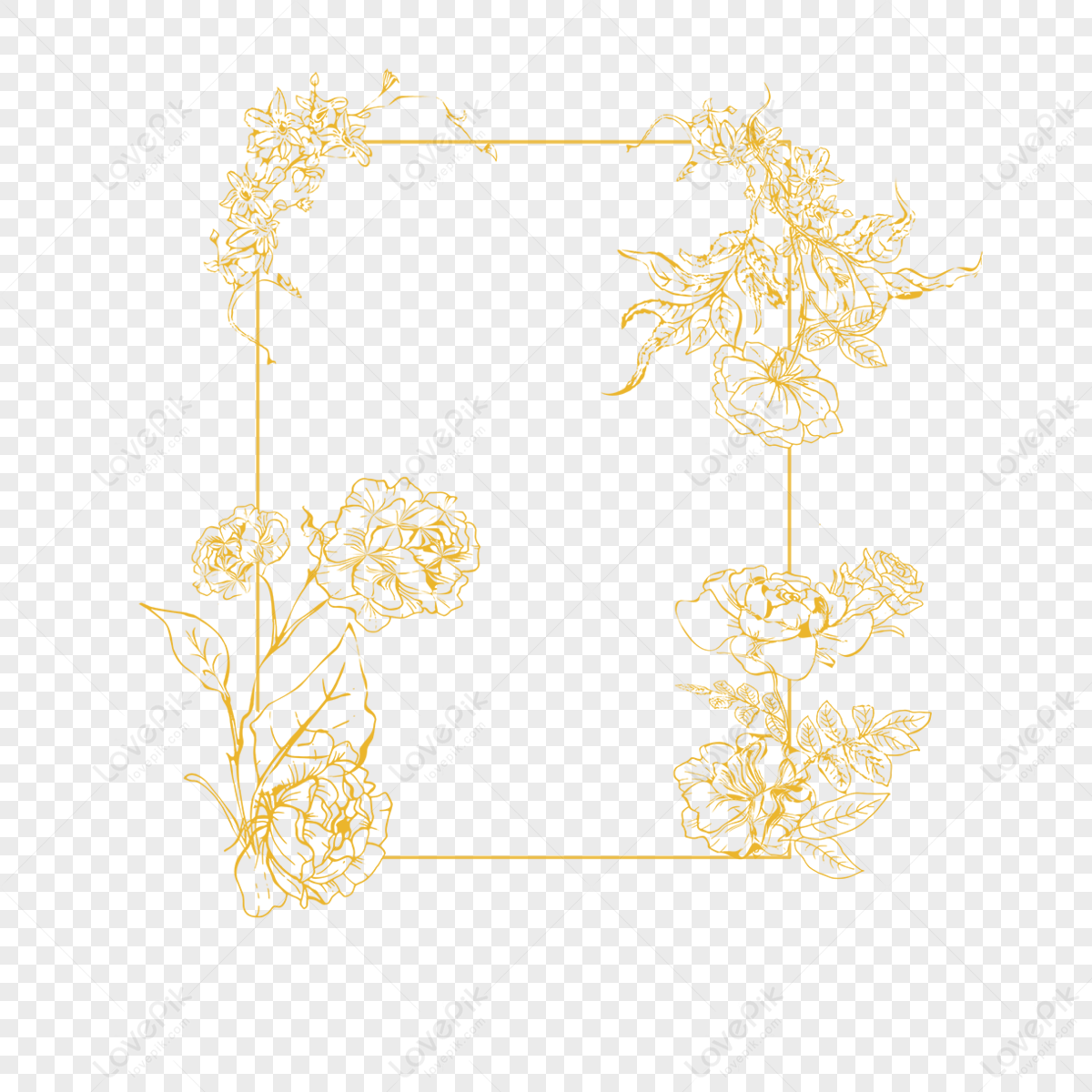 Golden Line Flower Wedding Na Hugis Parihaba Buwan Buwan Clipart Ng