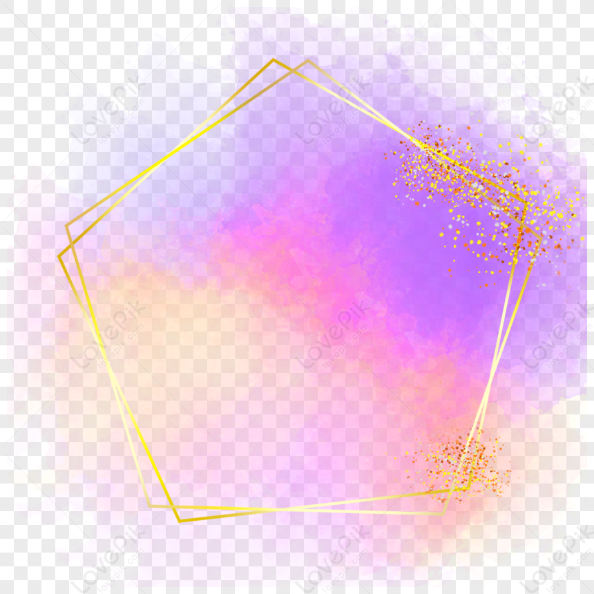 Watercolor Gold Foil Border Color Frame Polygon Plant Png Picture And