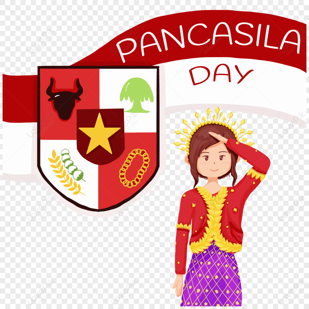 Hari Lahir Pancasila Indonesian Pankasira Girl Salute Traditional