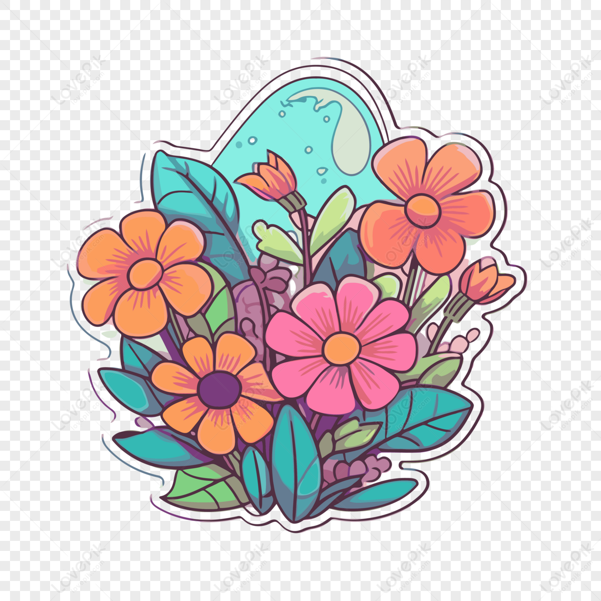 Colorful Flower Deco Sticker Clipart Vector Flower Stickers Color