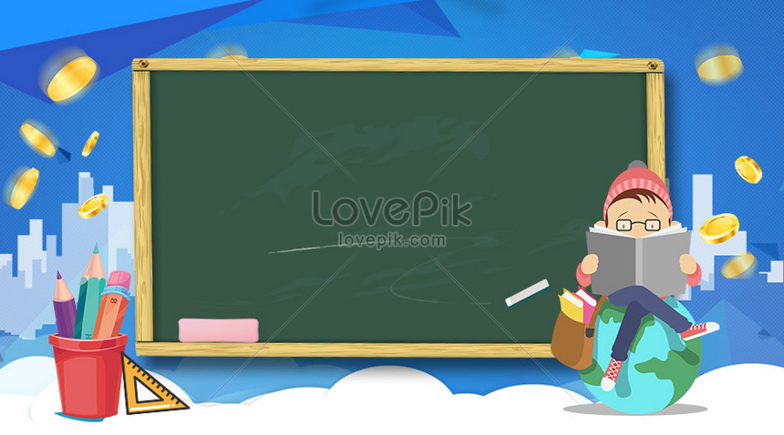 Blue Chalkboard Education Flat Cartoon Advertising Background Download Free  | Banner Background Image on Lovepik | 605520218