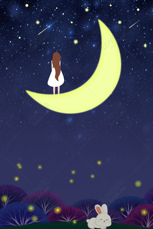 Beautiful Girl On The Moon Midsummer Night Dream Starry Sky Pos Images Hd Psd Poster Backgrounds 605568614 Lovepik Com