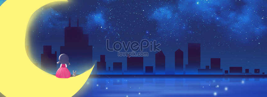 女の子街背景に月の上に座ってかわいい真夏の夜イメージ 背景 Id Prf画像フォーマットpsd Jp Lovepik Com